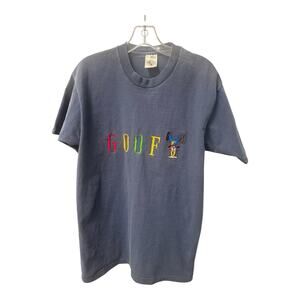 Vintage Mickey & Co Single Stitch Navy Blue L T-Shirt Goofy Embroidered Spell